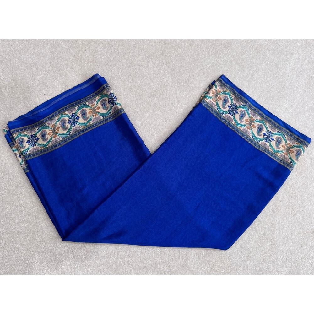 Royal Cobalt Blue Crepe Silk Saree Kalamkari Paisley Print Pallu No Blouse